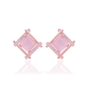 925 Sterling Silver Tilted Square Two Side Stoned Earrings For Women