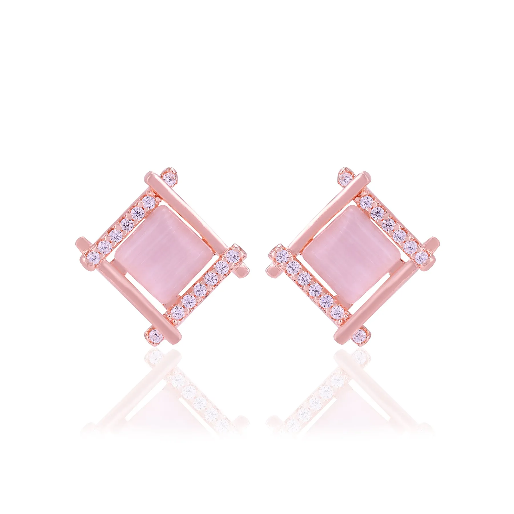 925 Sterling Silver Tilted Square Two Side Stoned Earrings For Women