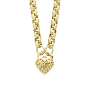 9ct Yellow Gold Silver Infused Padlock Heart Necklace