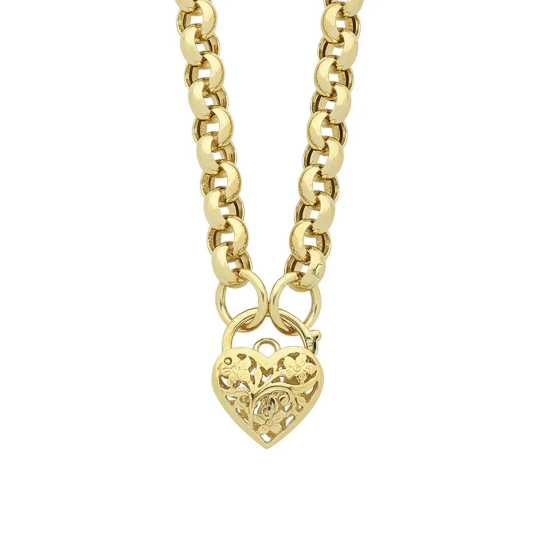 9ct Yellow Gold Silver Infused Padlock Heart Necklace