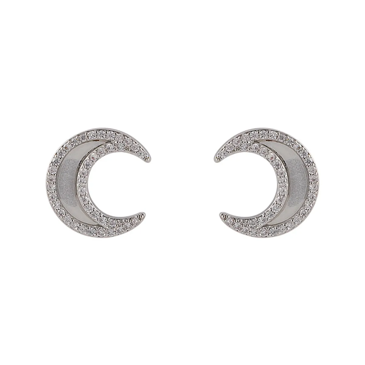 Acrylic & Cubic Zirconia Silver-Plated Moon Stud Earrings