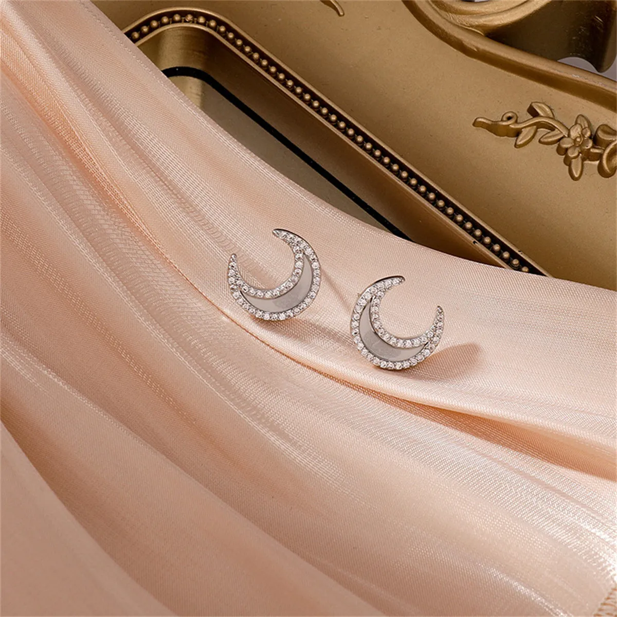 Acrylic & Cubic Zirconia Silver-Plated Moon Stud Earrings
