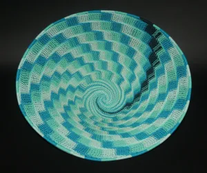 African Telephone Wire Bowl Swirl Basket Blue Turquoise- 15"D X 45"C X 4"H