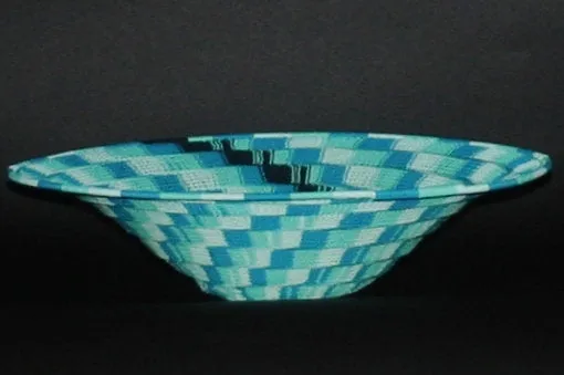 African Telephone Wire Bowl Swirl Basket Blue Turquoise- 15"D X 45"C X 4"H