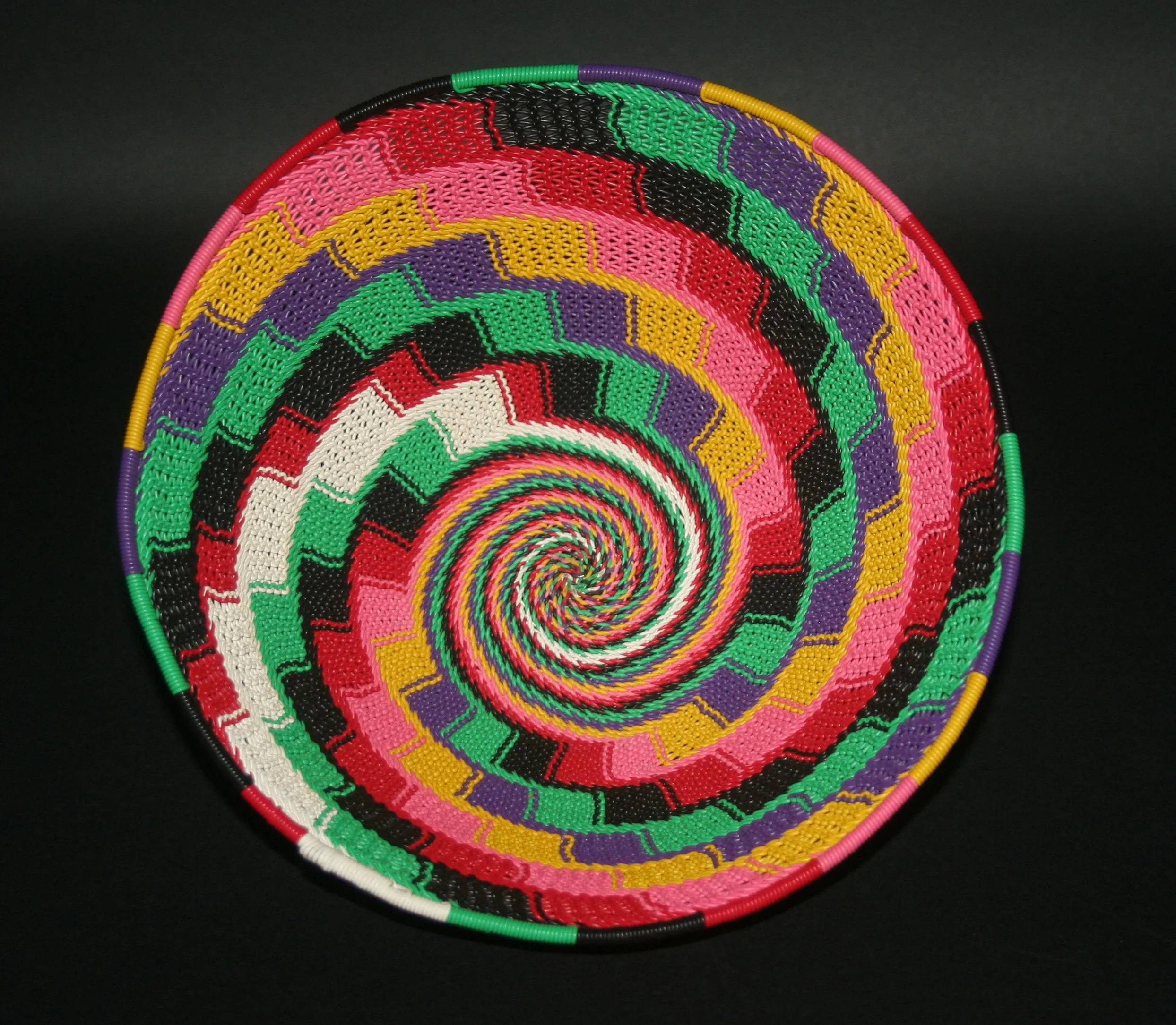 African Telephone Wire Bowl Zulu Basket Multi Colors- 9"D X 4"H