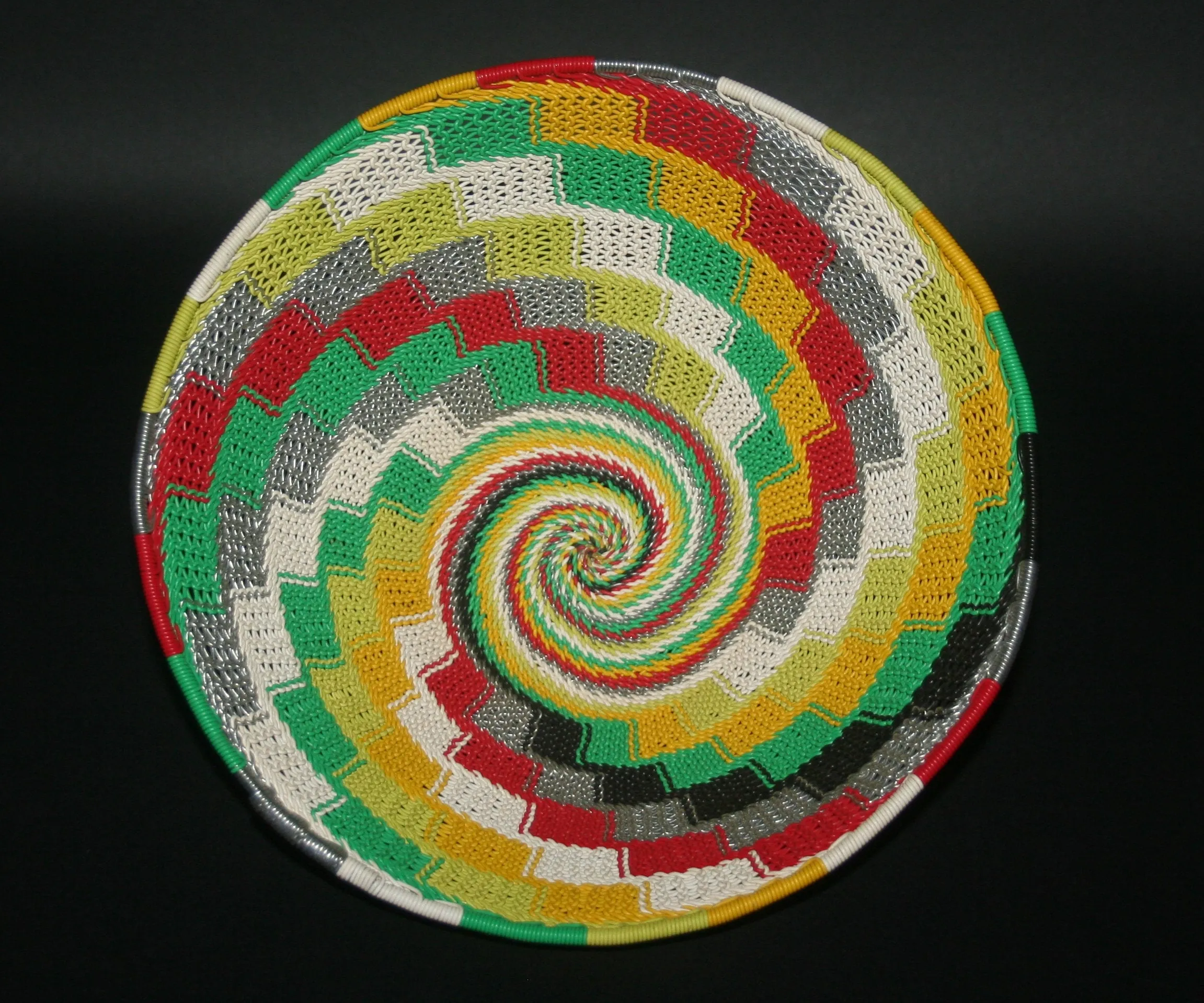 African Telephone Wire Bowl Zulu Basket Rainbow Colors- 9"D X 4"H