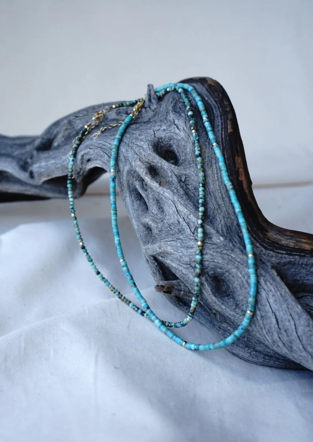 African Turquoise & Goldfill Bead Necklace