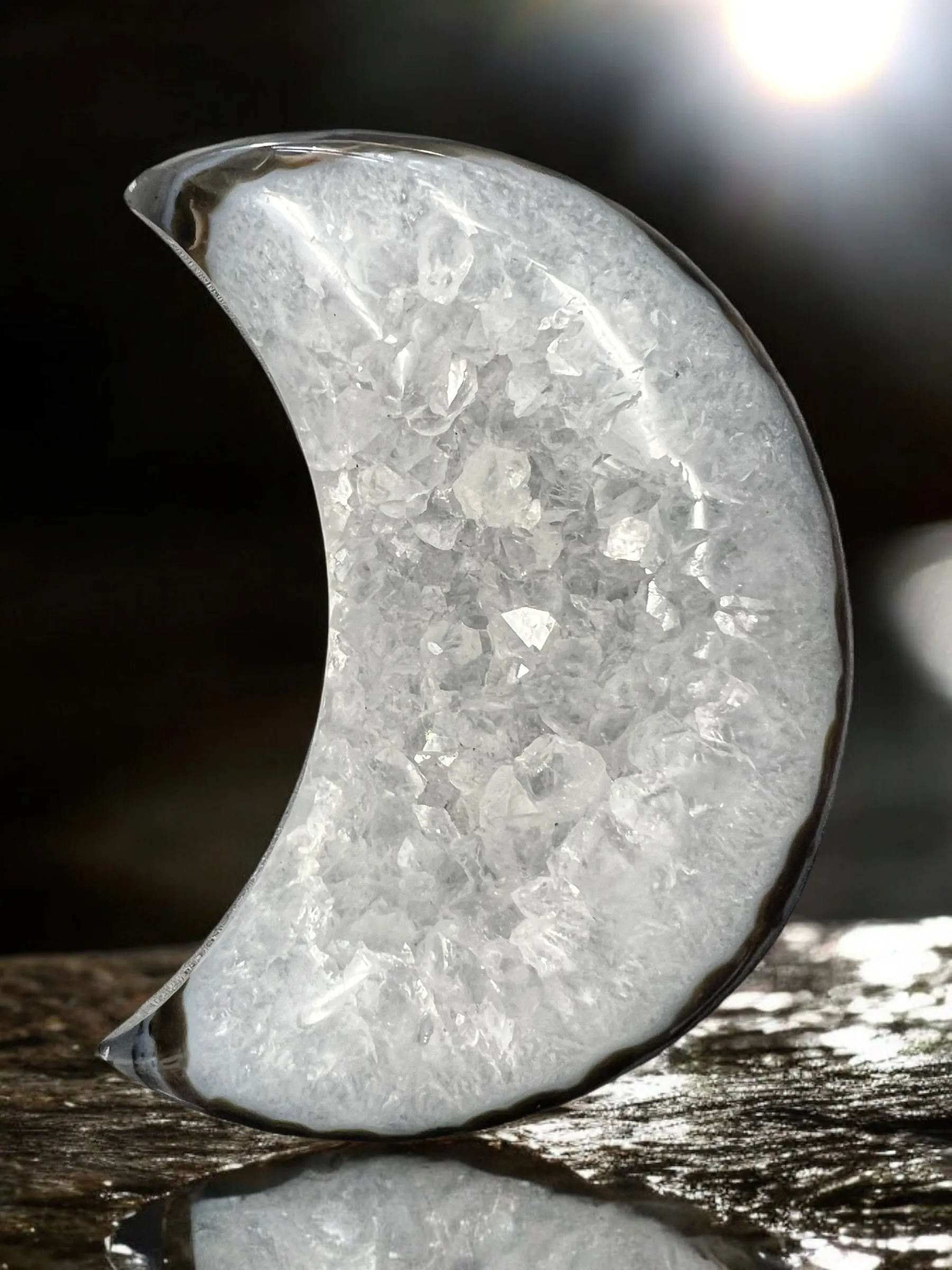 Agate Geode Crescent Moon Carving