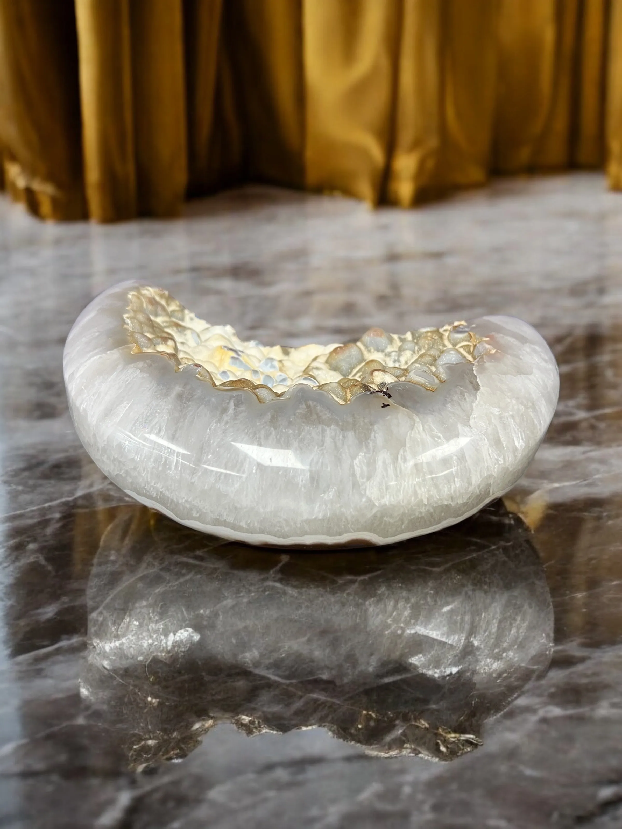 Agate Geode Crescent Moon Carving