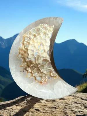 Agate Geode Crescent Moon Carving