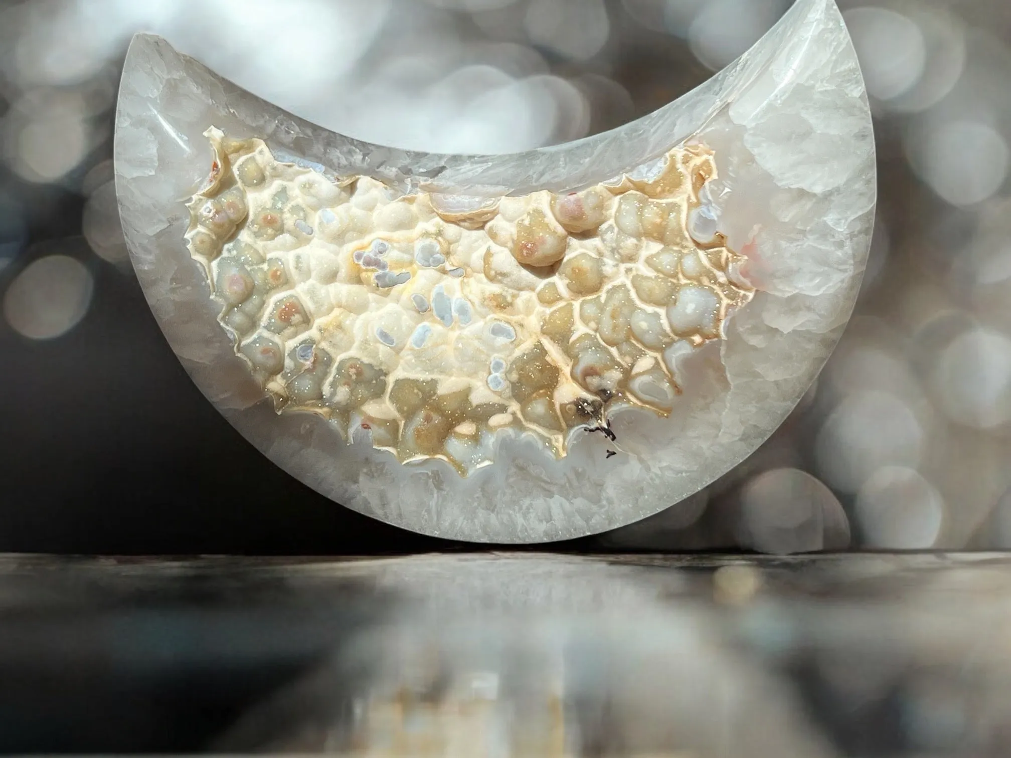 Agate Geode Crescent Moon Carving