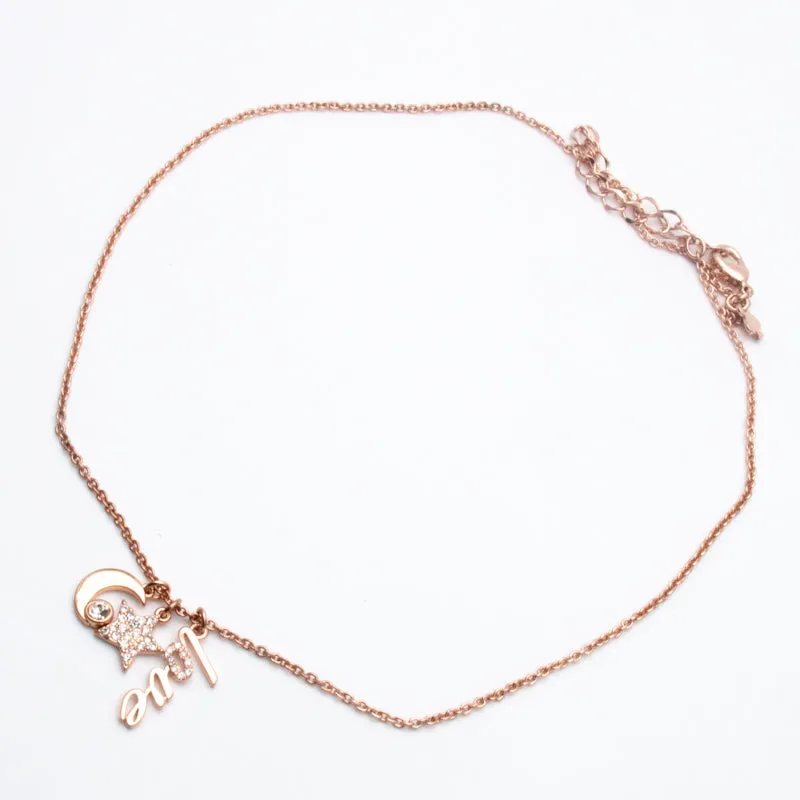 Alicia Bonnie Sparkling Clear Crystals Rose Gold star and moon Necklace