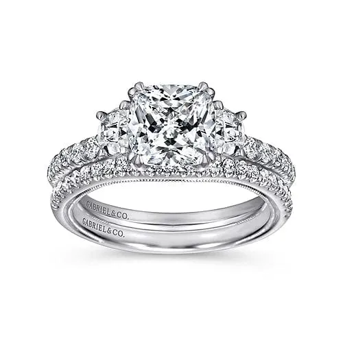 Aloise - 14K White Gold Cushion Cut Three Stone Diamond Engagement Ring