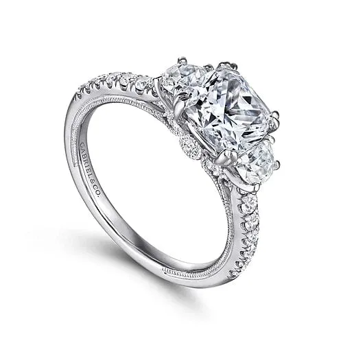 Aloise - 14K White Gold Cushion Cut Three Stone Diamond Engagement Ring