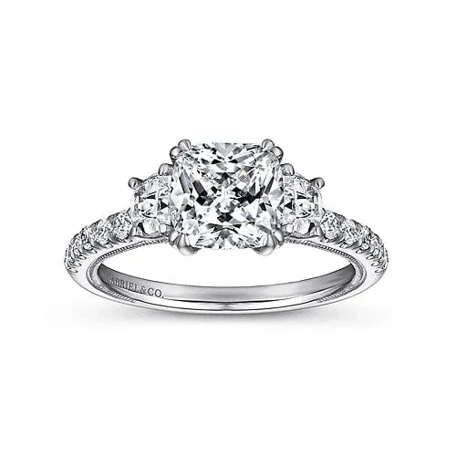 Aloise - 14K White Gold Cushion Cut Three Stone Diamond Engagement Ring