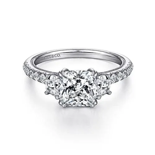 Aloise - 14K White Gold Cushion Cut Three Stone Diamond Engagement Ring