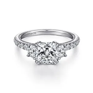 Aloise - 14K White Gold Cushion Cut Three Stone Diamond Engagement Ring
