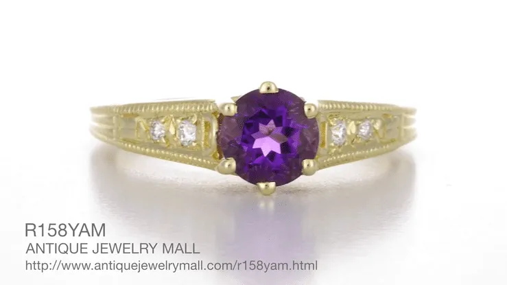 Amethyst and Diamond Filigree Engagement Ring in 14 Karat Yellow Gold
