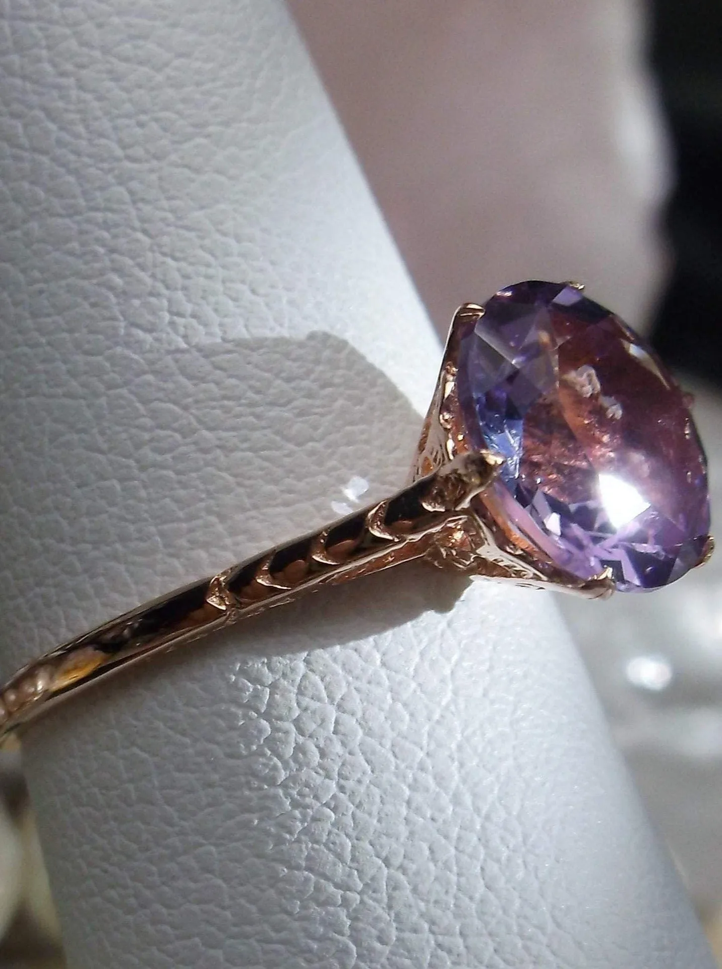 Amethyst Ring, Rose Gold, Natural Gemstone Solitaire, Classic Jewelry #D37z