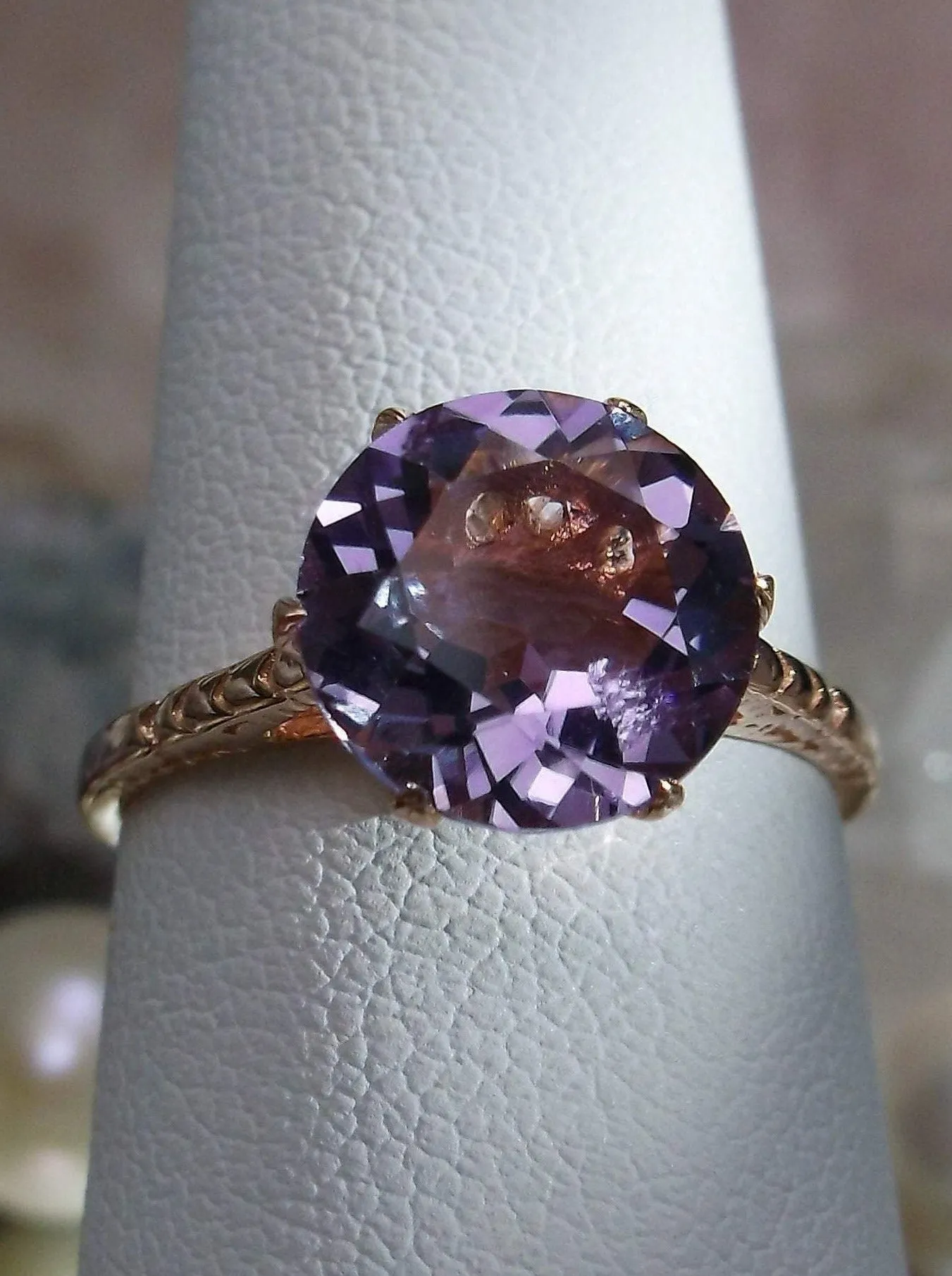 Amethyst Ring, Rose Gold, Natural Gemstone Solitaire, Classic Jewelry #D37z