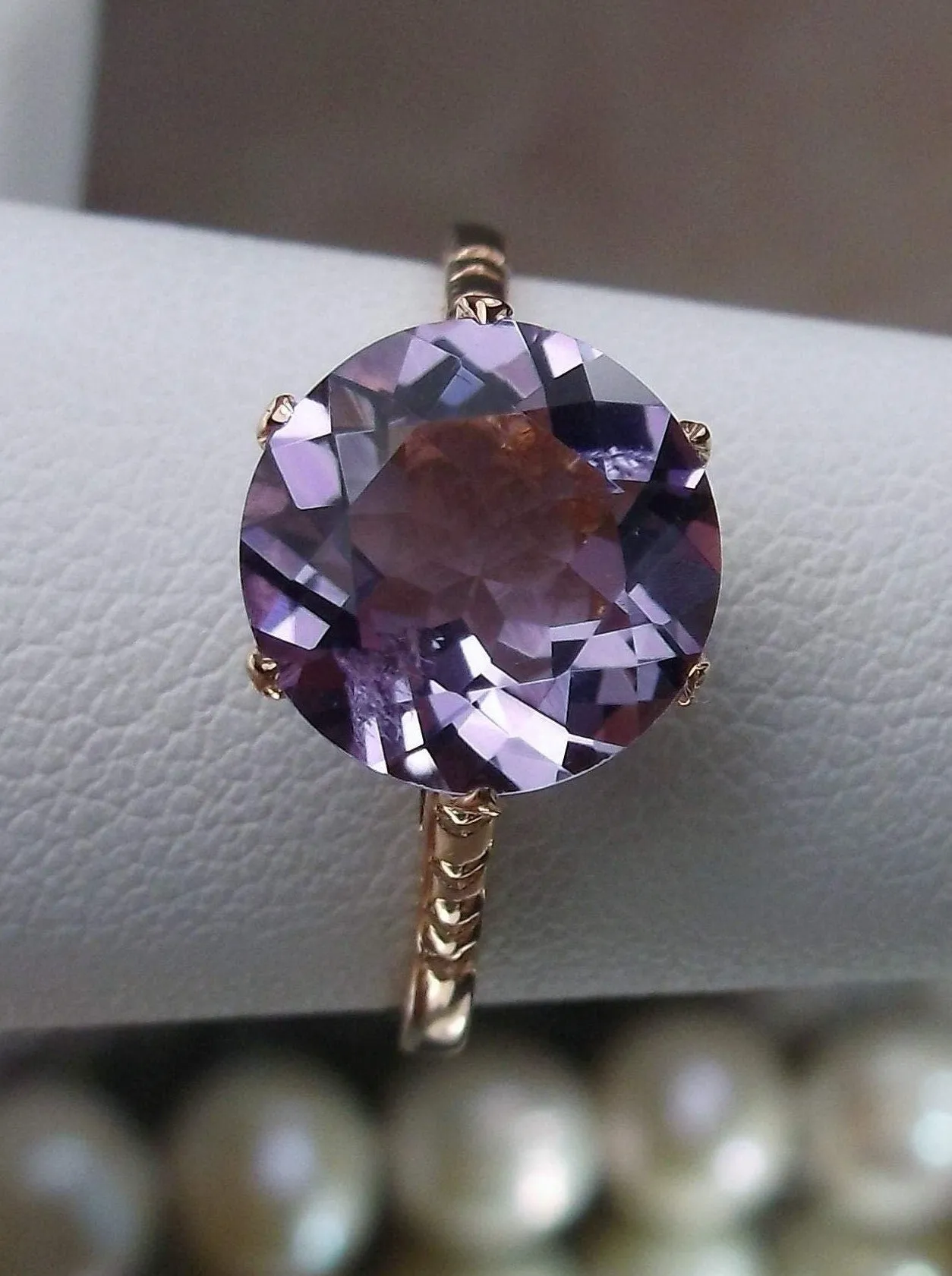 Amethyst Ring, Rose Gold, Natural Gemstone Solitaire, Classic Jewelry #D37z