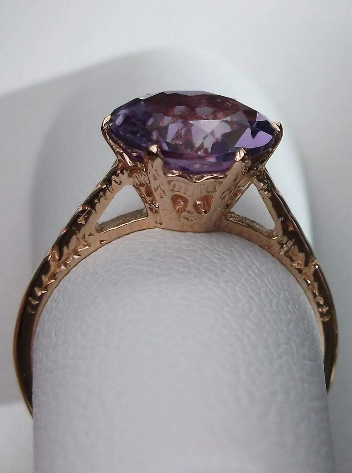 Amethyst Ring, Rose Gold, Natural Gemstone Solitaire, Classic Jewelry #D37z