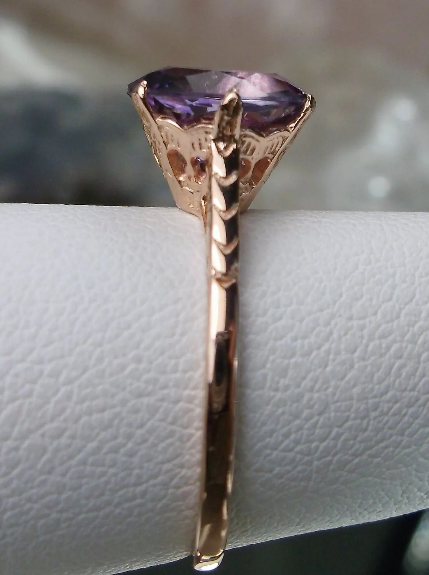 Amethyst Ring, Rose Gold, Natural Gemstone Solitaire, Classic Jewelry #D37z