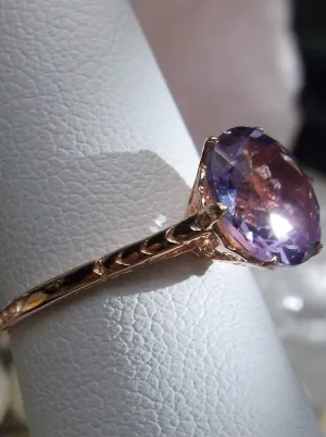 Amethyst Ring, Rose Gold, Natural Gemstone Solitaire, Classic Jewelry #D37z