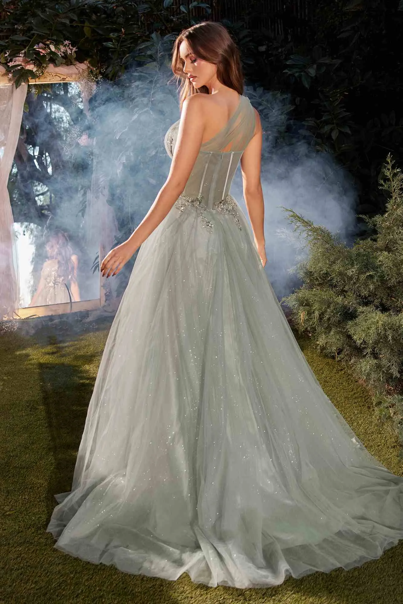 Andrea & Leo A1259 One Shoulder Glitter Tulle A-Line Gown