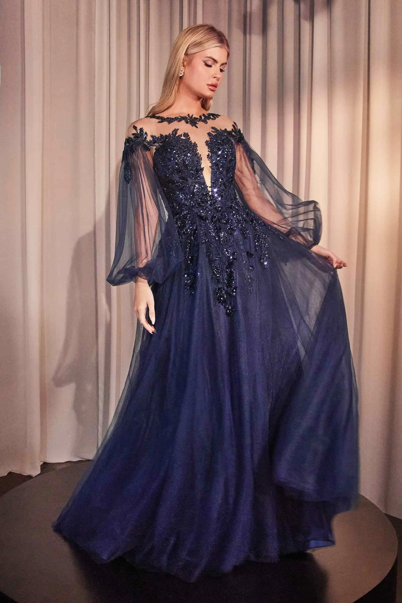 Andrea & Leo A1263 Long Sleeve A-Line Tulle & Lace Gown