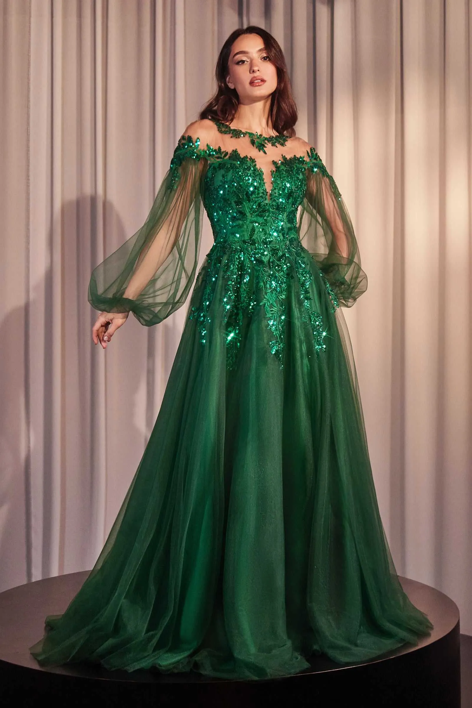 Andrea & Leo A1263 Long Sleeve A-Line Tulle & Lace Gown