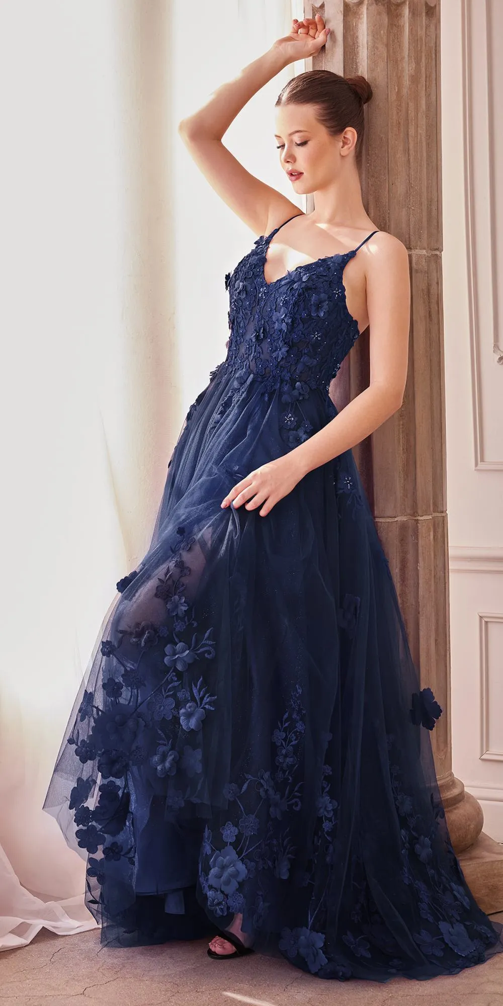 Andrea & Leo A1326 Long Tulle A-Line Floral Applique Gown