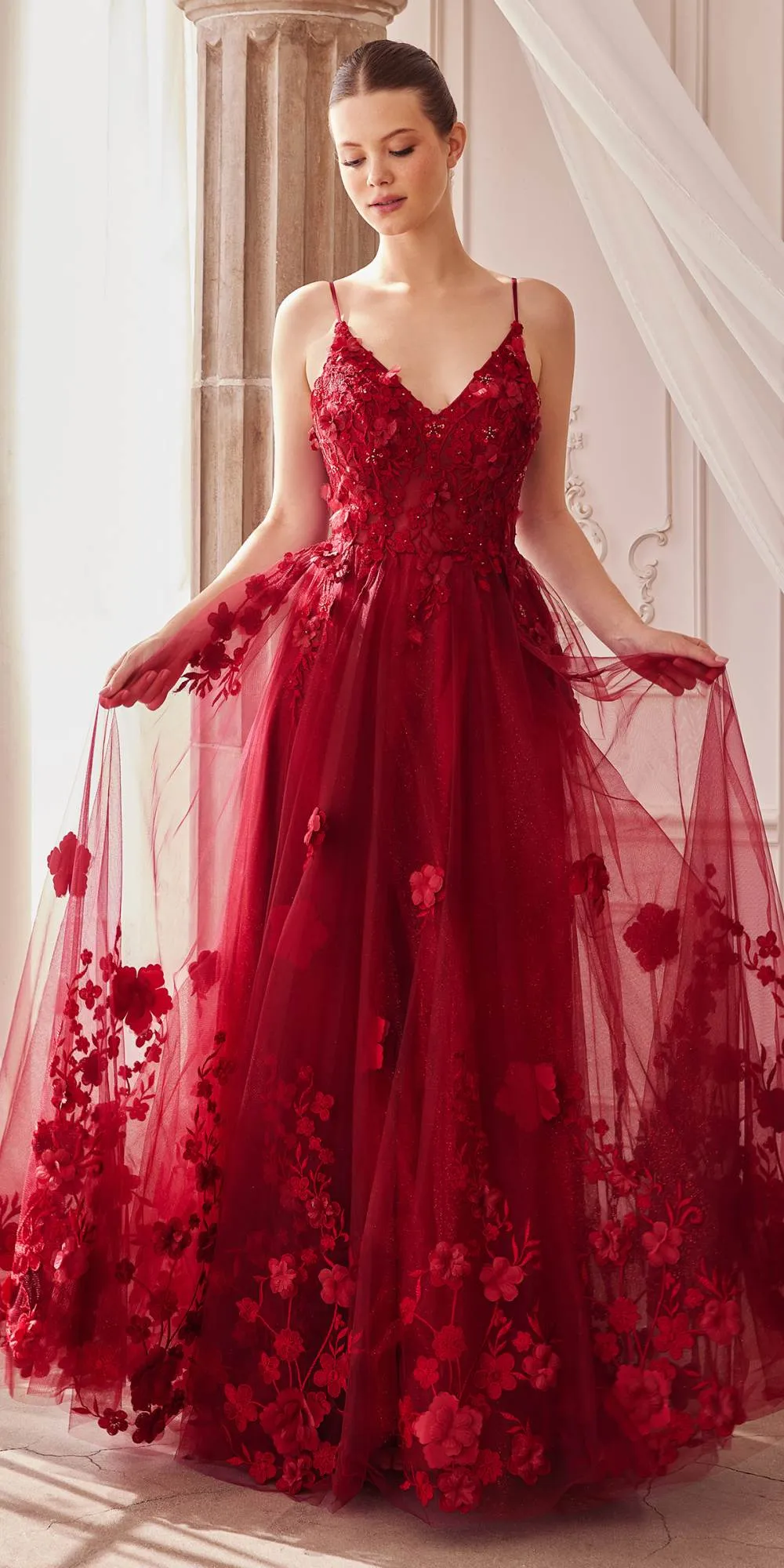 Andrea & Leo A1326 Long Tulle A-Line Floral Applique Gown