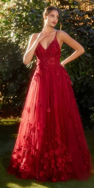 Andrea & Leo A1326 Long Tulle A-Line Floral Applique Gown