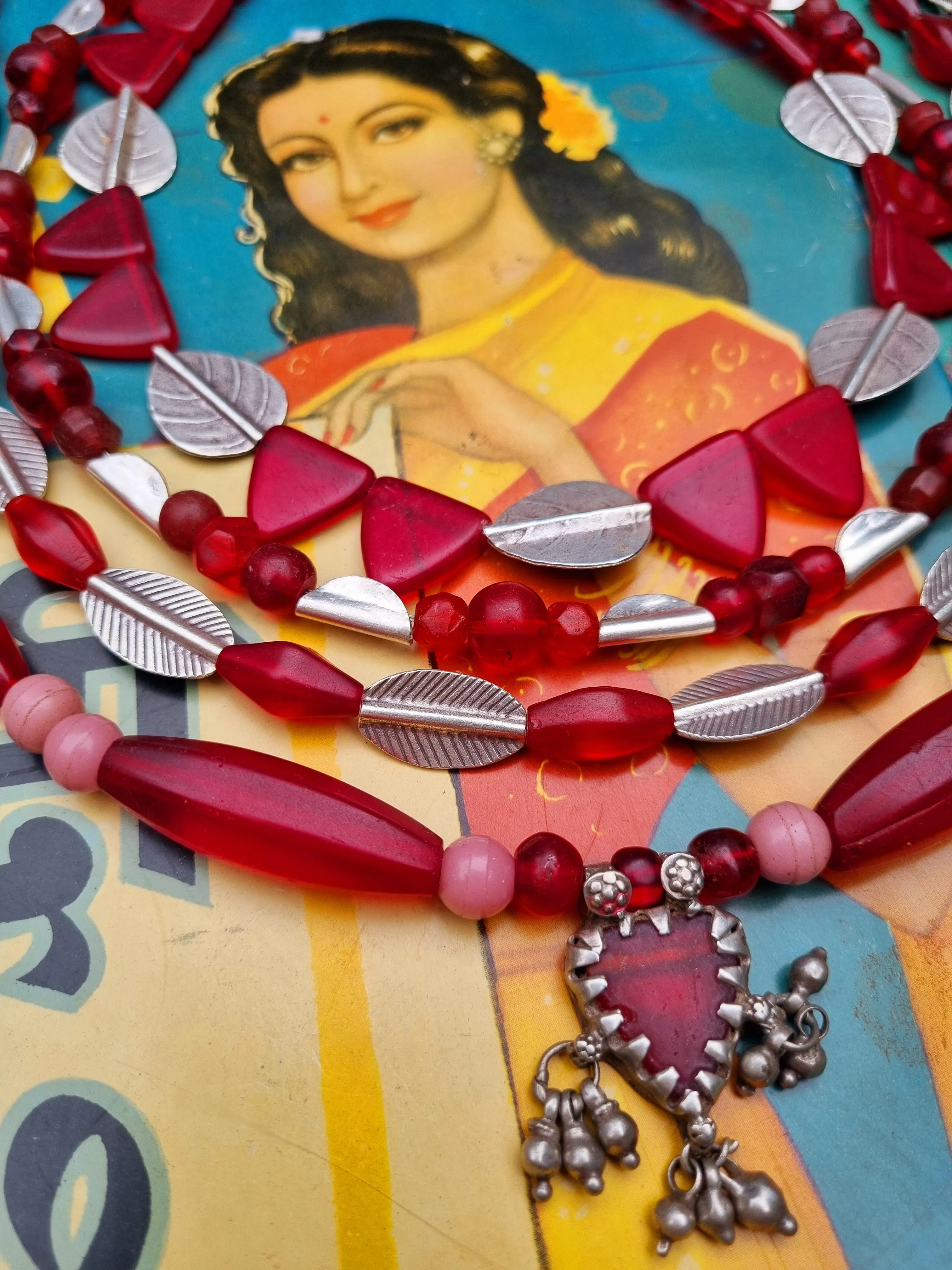 Antique bohemian glass & silver necklace