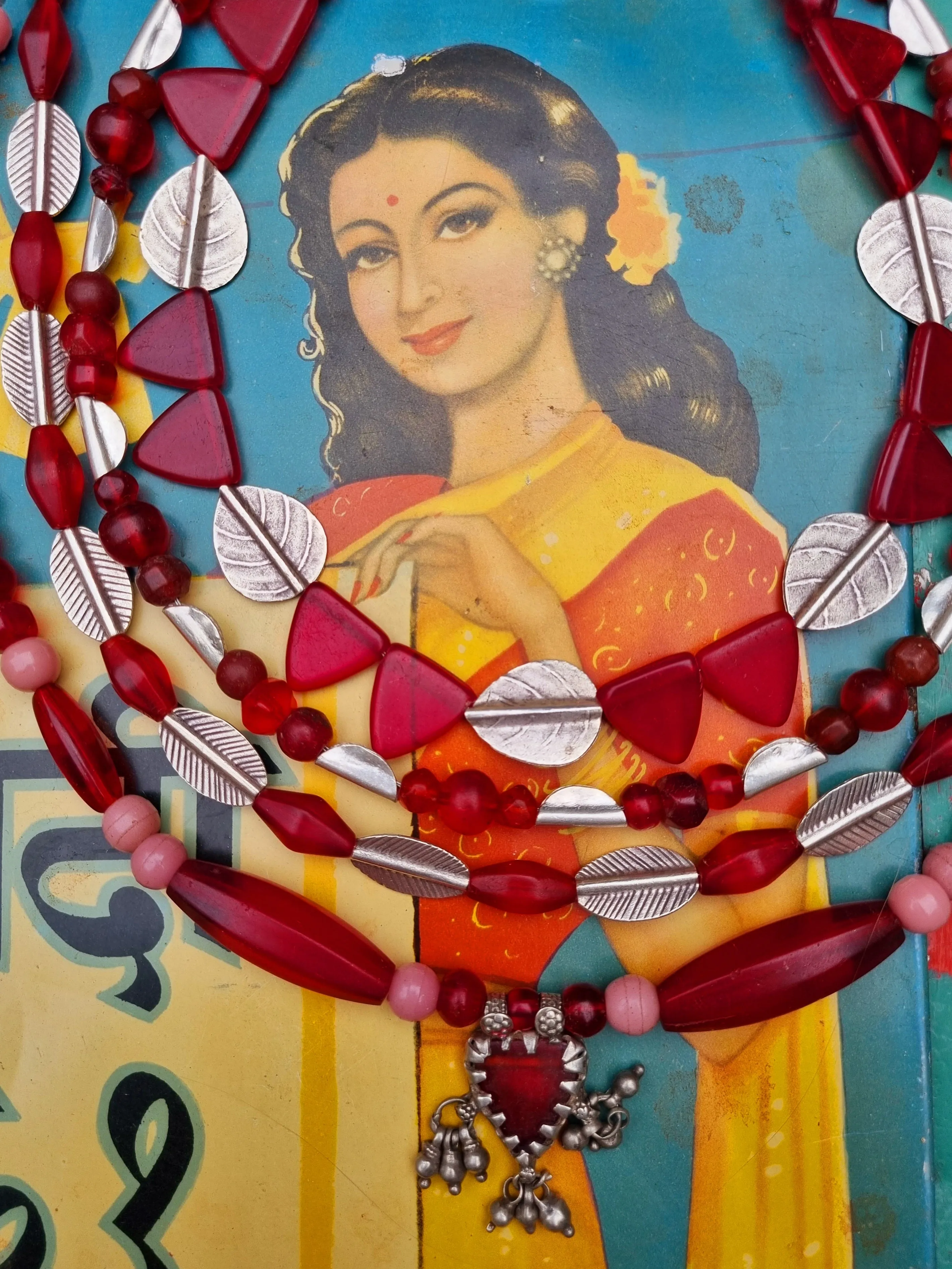 Antique bohemian glass & silver necklace