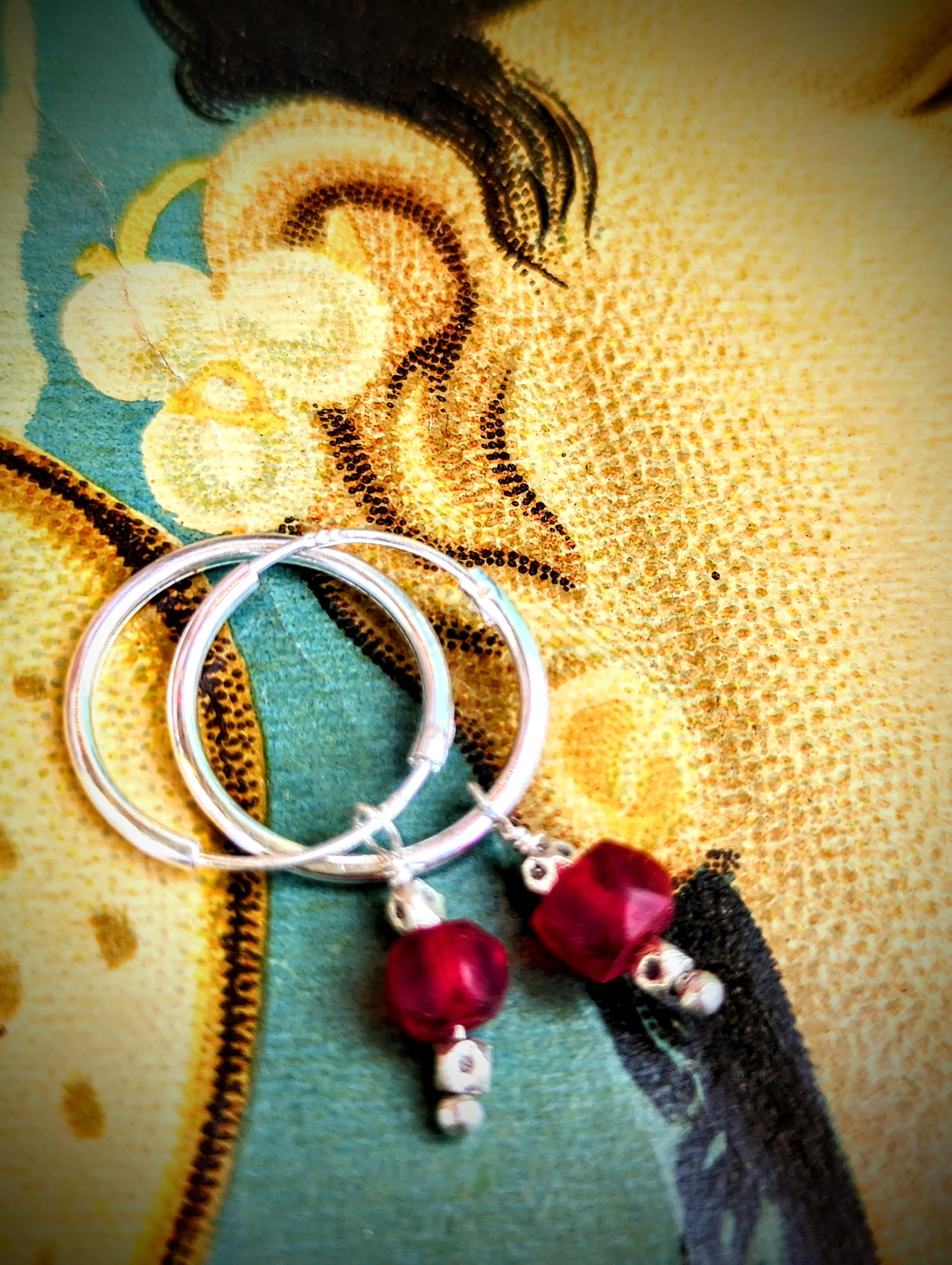 Antique red trade bead hoops
