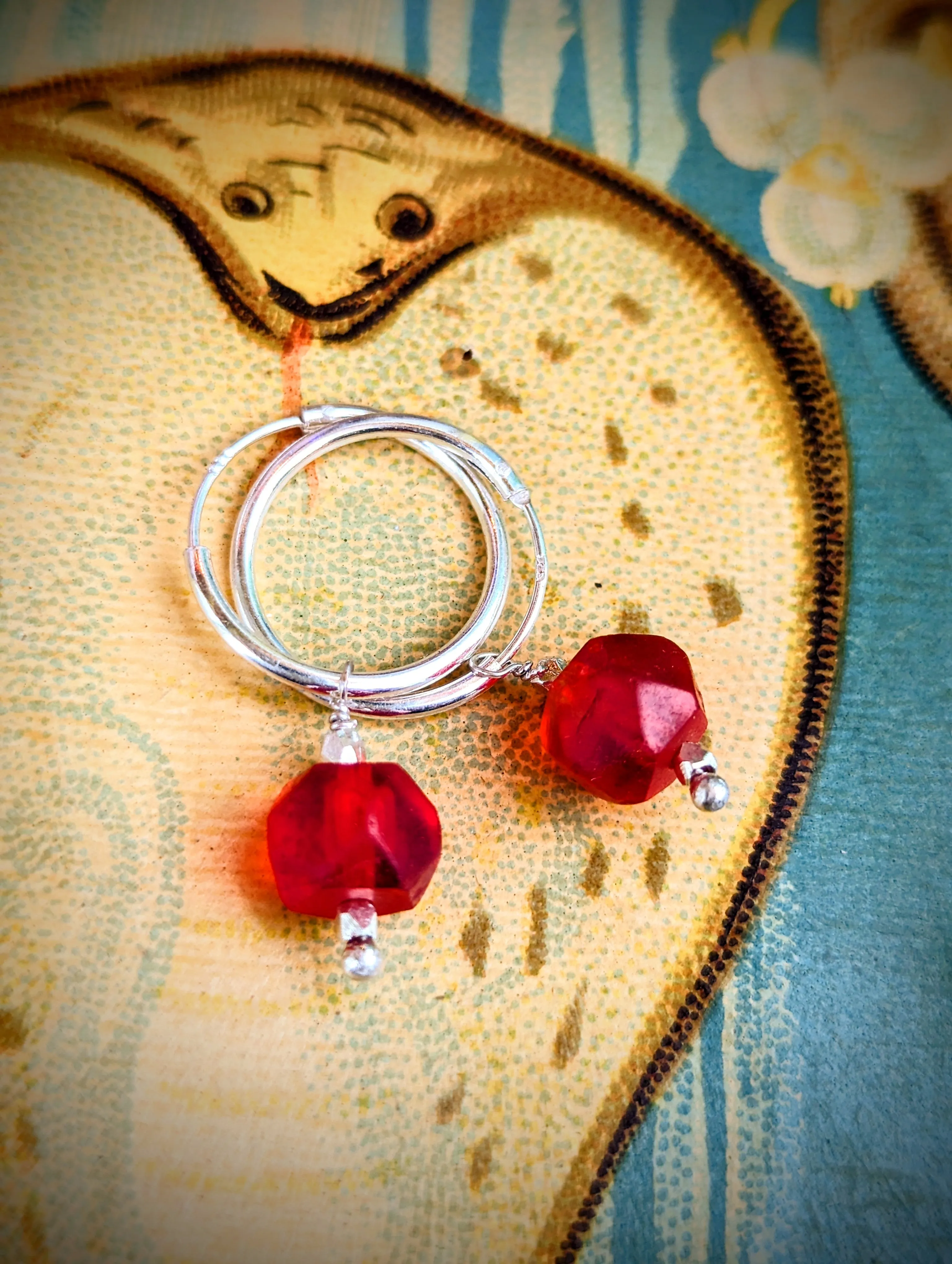 Antique red trade bead hoops