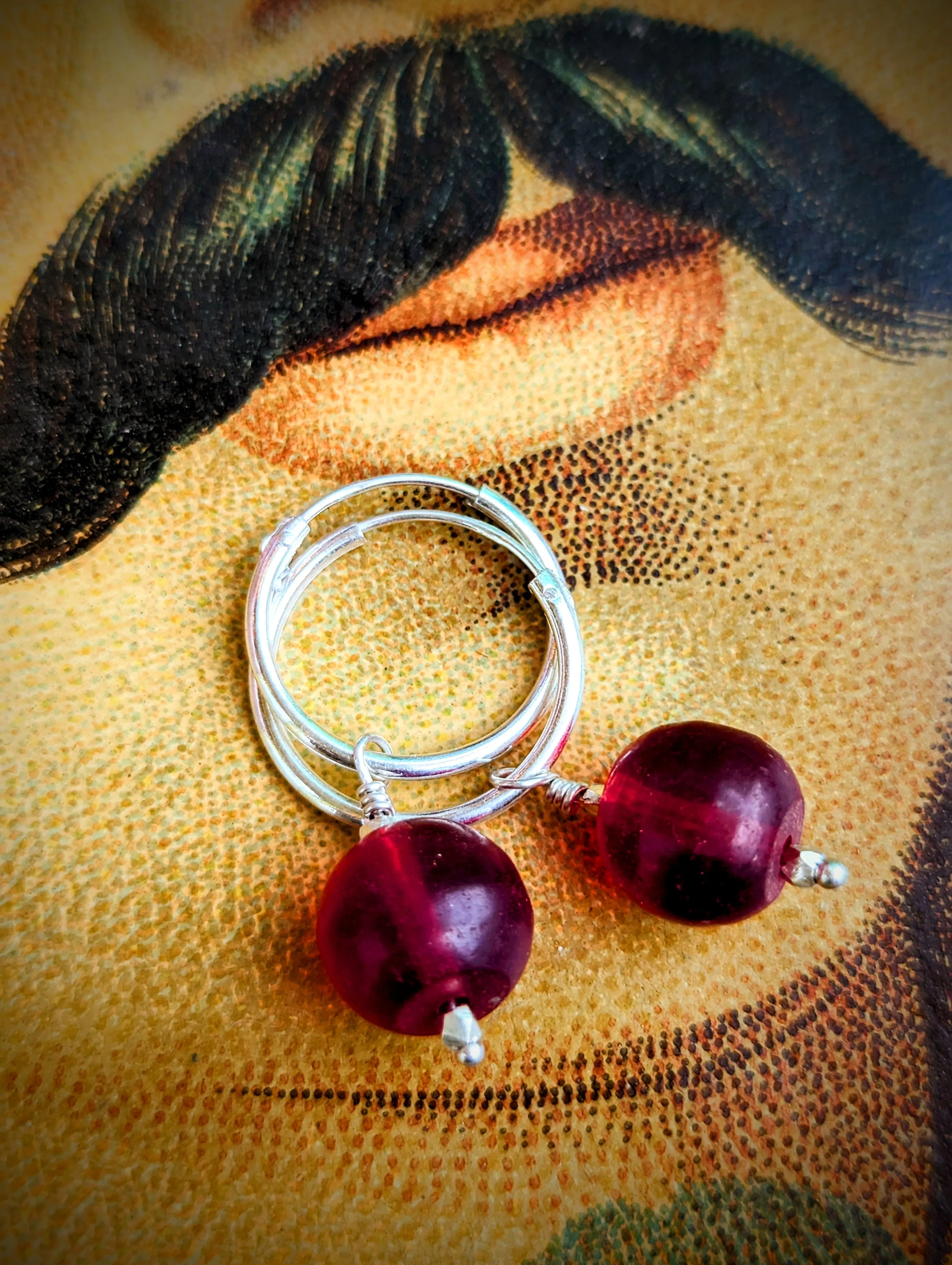 Antique red trade bead hoops