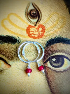 Antique red trade bead hoops