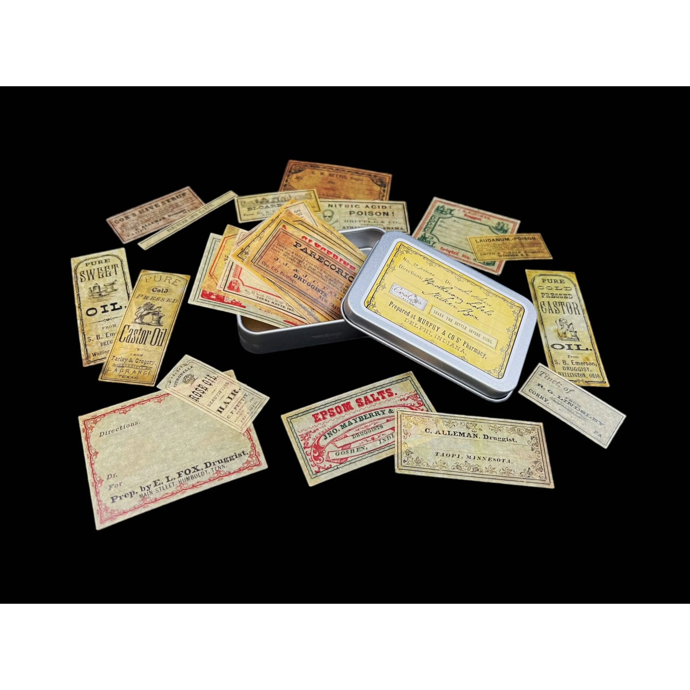 Apothecary Labels Sticker Tin Box | Washi Paper Decals  | 6 x 9 cm