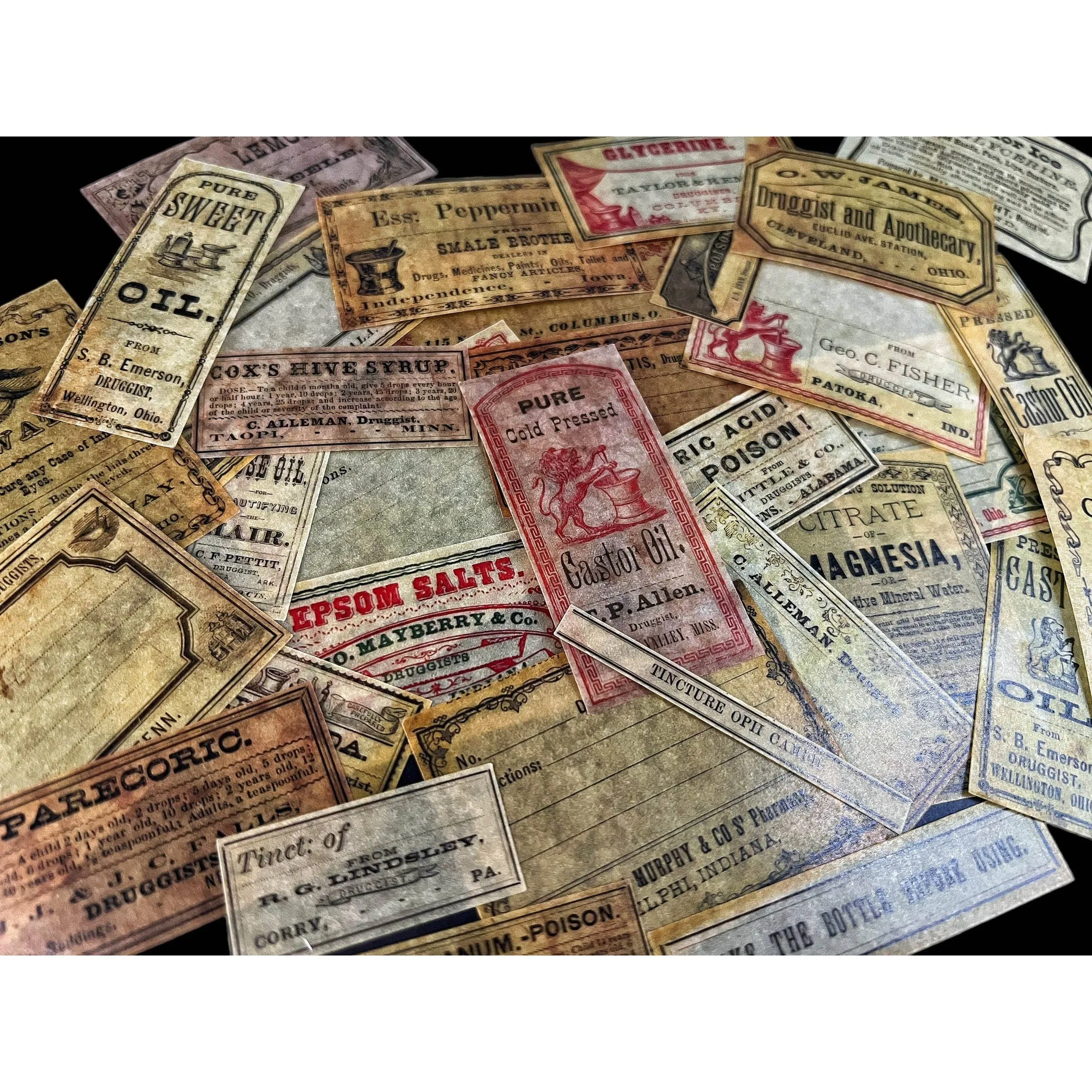 Apothecary Labels Sticker Tin Box | Washi Paper Decals  | 6 x 9 cm