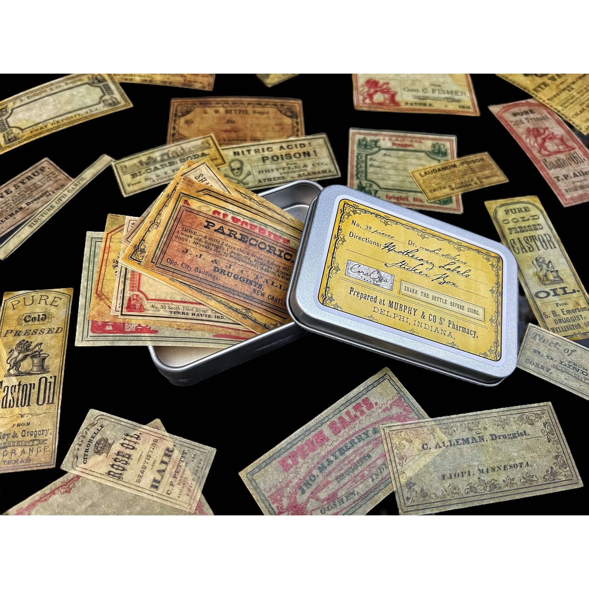Apothecary Labels Sticker Tin Box | Washi Paper Decals  | 6 x 9 cm