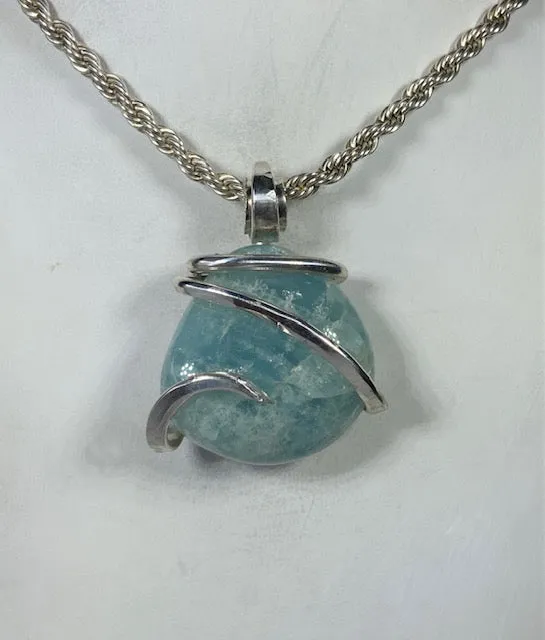 Aquamarine Handmade Crystal Pendant Wrapped in Silver