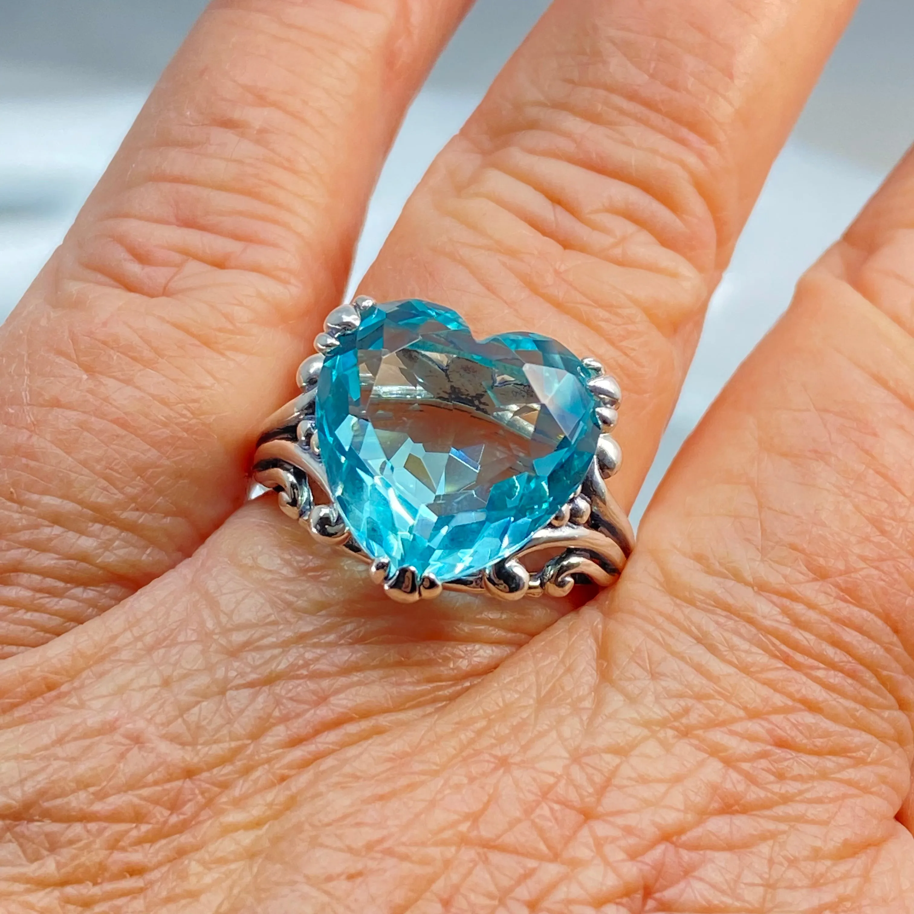 Aquamarine Heart Ring, Size 12, Art Deco Jewelry #D213 - Ready to Ship