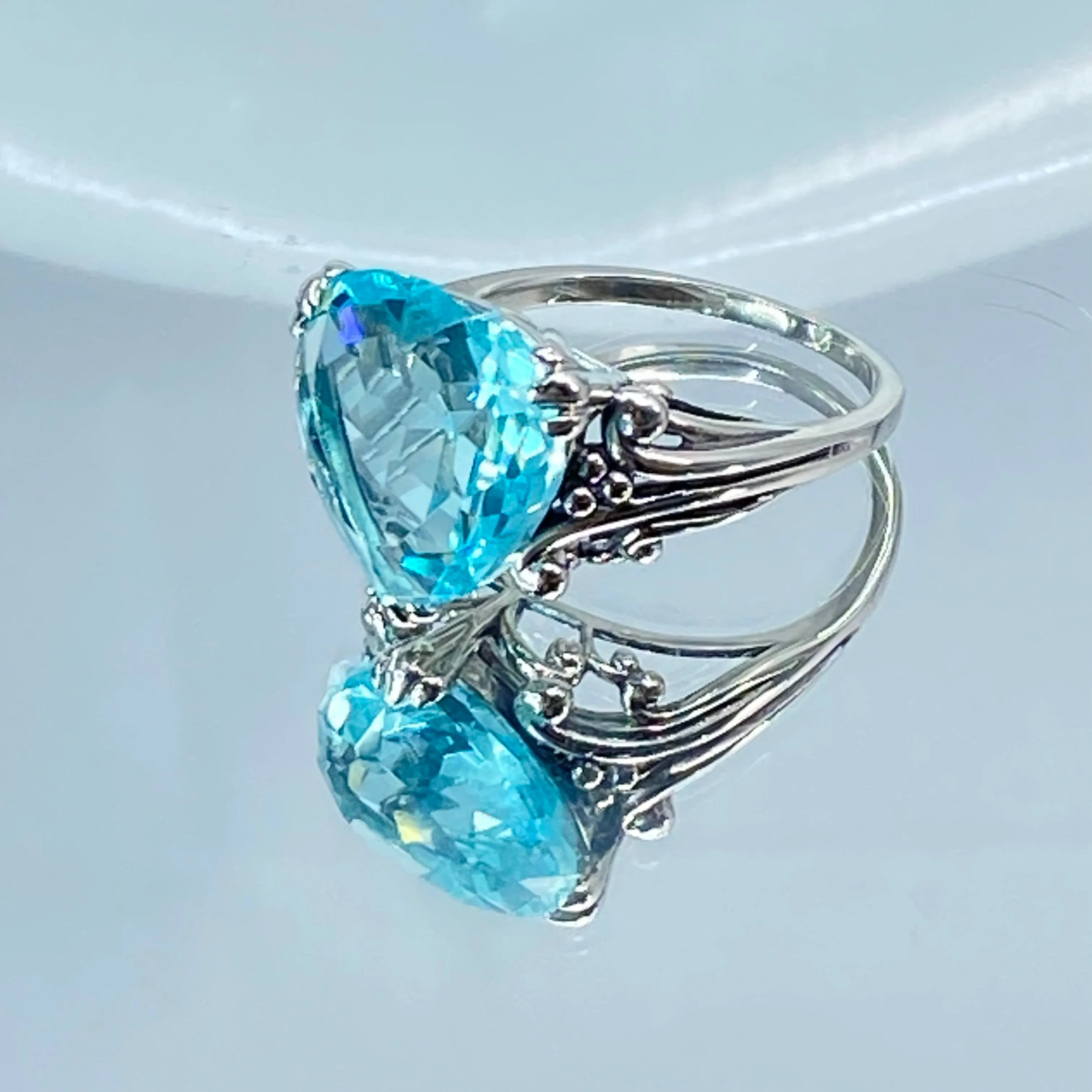 Aquamarine Heart Ring, Size 12, Art Deco Jewelry #D213 - Ready to Ship