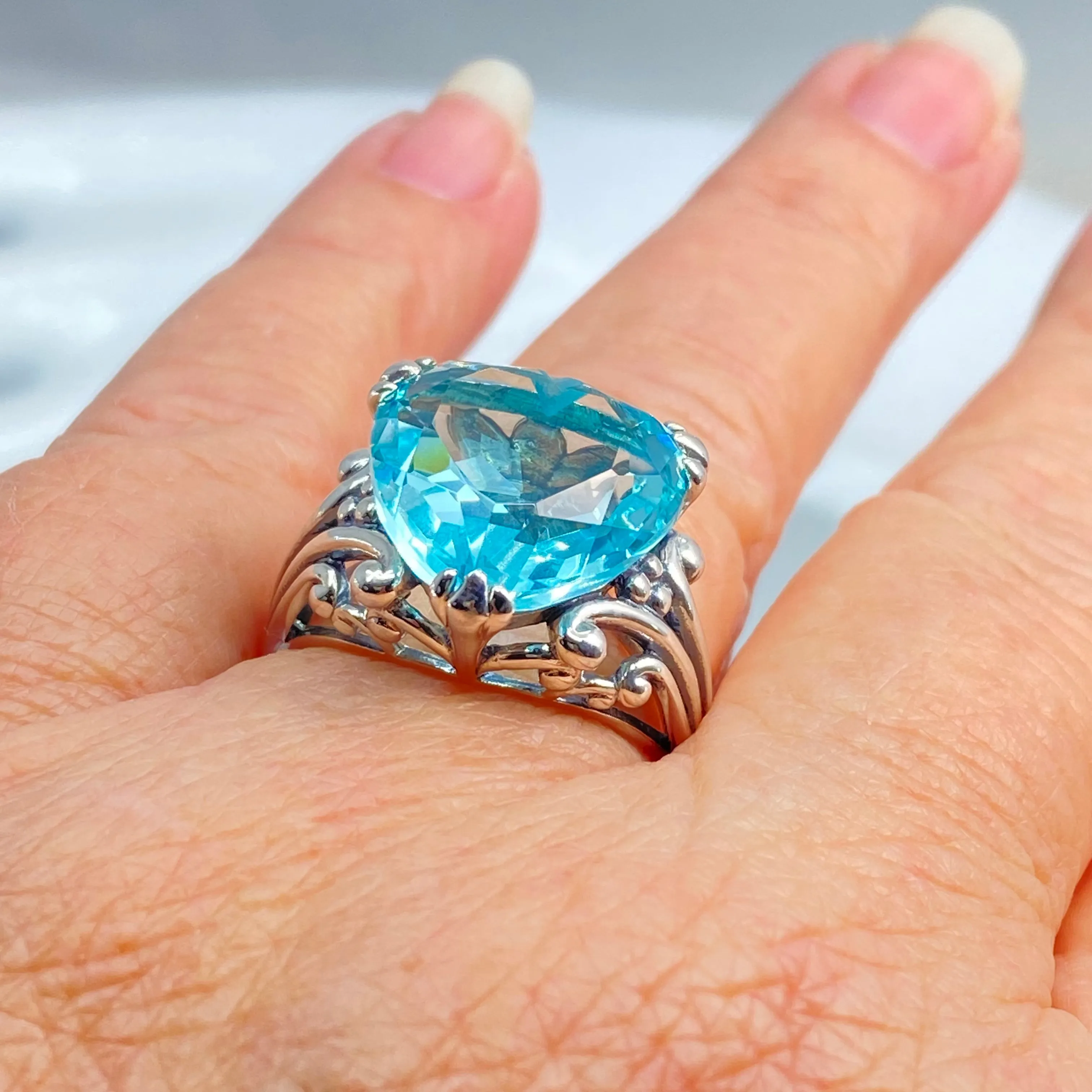 Aquamarine Heart Ring, Size 12, Art Deco Jewelry #D213 - Ready to Ship