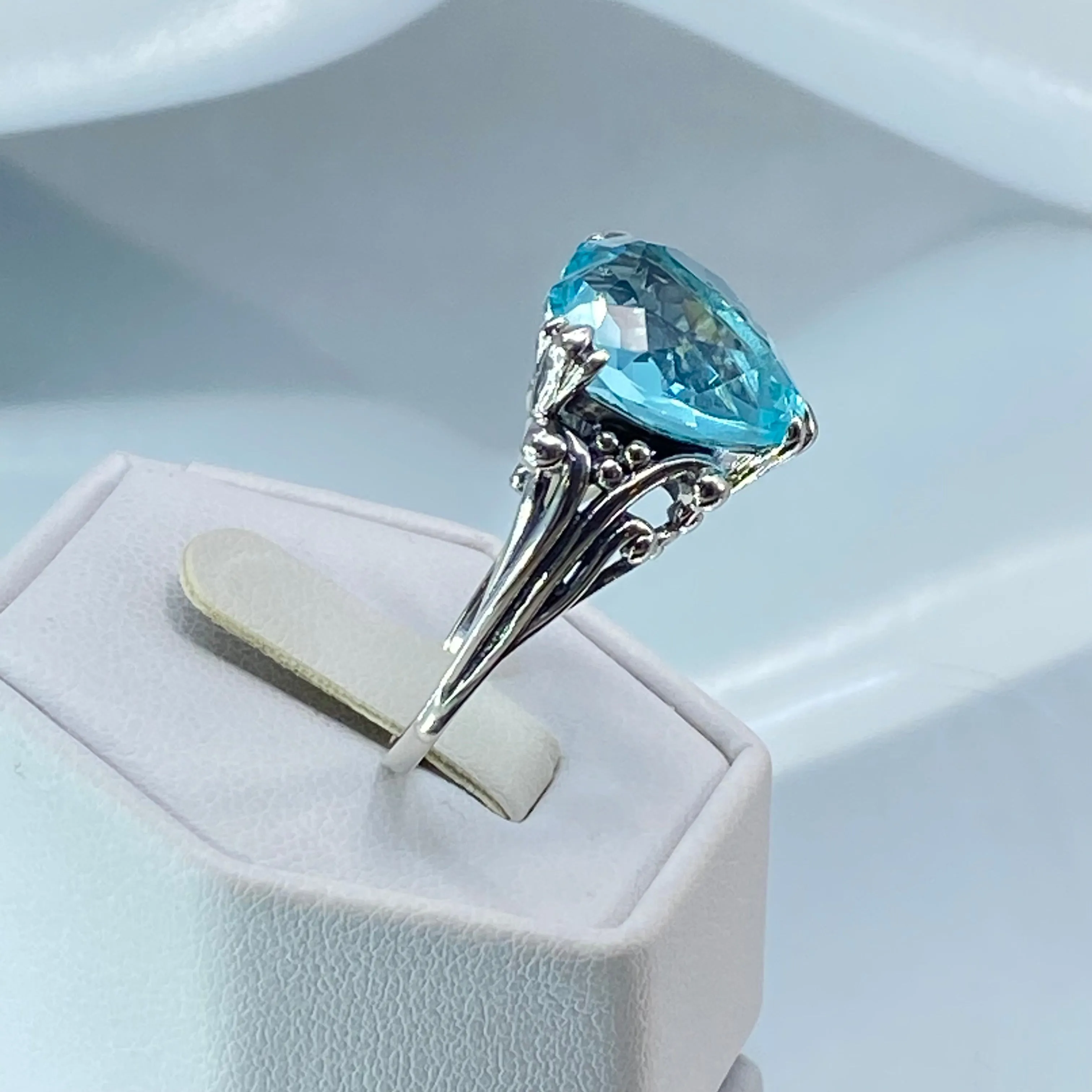 Aquamarine Heart Ring, Size 12, Art Deco Jewelry #D213 - Ready to Ship