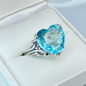 Aquamarine Heart Ring, Size 12, Art Deco Jewelry #D213 - Ready to Ship