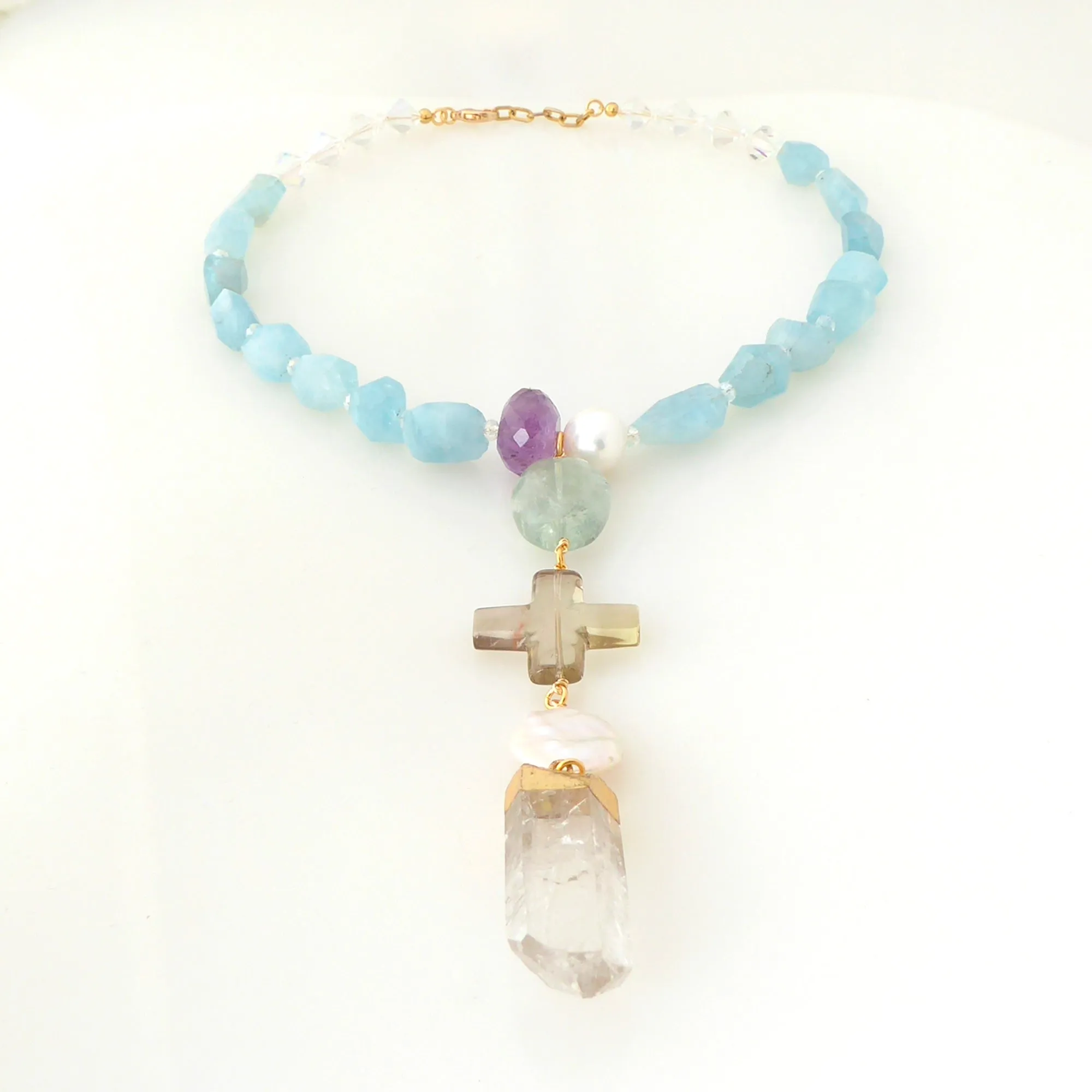 Aquamarine multistone necklace